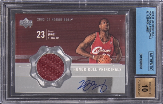 2003-04 Upper Deck Honor Roll Principals #LJ LeBron James Signed Jersey Card - BGS Authentic/BGS 10